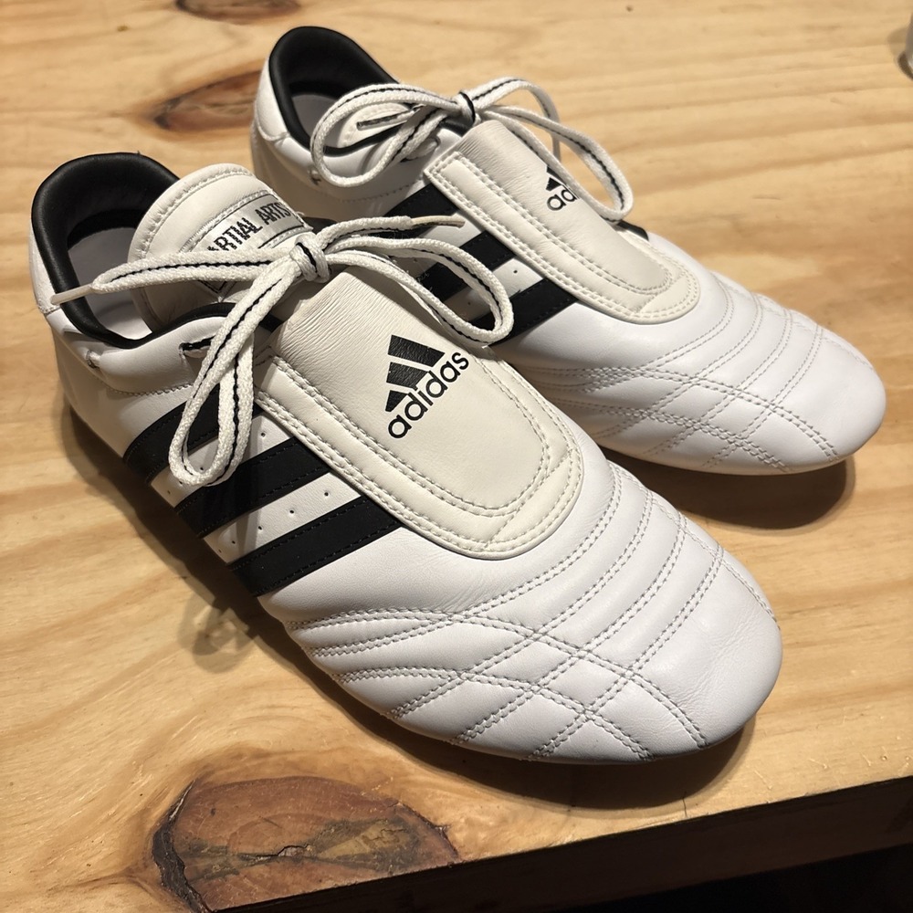 Adidas Martial Arts Shoes Mens Sz 8.5 White/Black Preowned Very Good